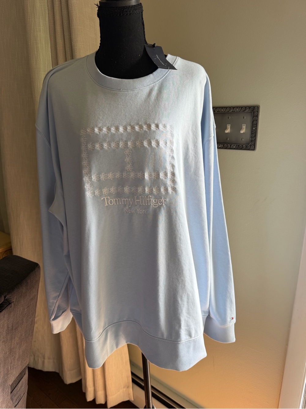 Tommy Hilfiger Pale Blue Embroidered Logo Sweatshirt